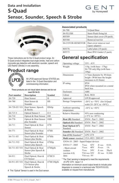 كاشف دخان،حرارة،كربون Gent S-quad
